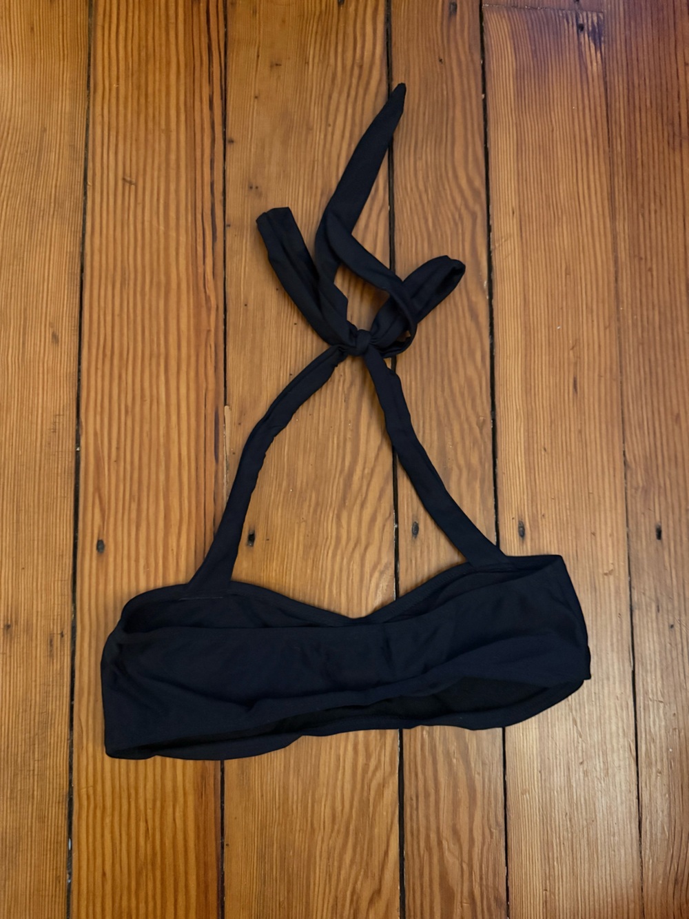 Black Bandeau Bikini Top Long Wrap Tie Straps Minimalist Swim
